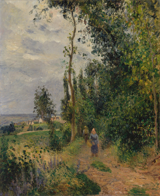A stroll through the French countryside in spring. Oil on canvas.  Original by Camille Pissarro 1878. Fine Art Prints by The Vintage Art Market.