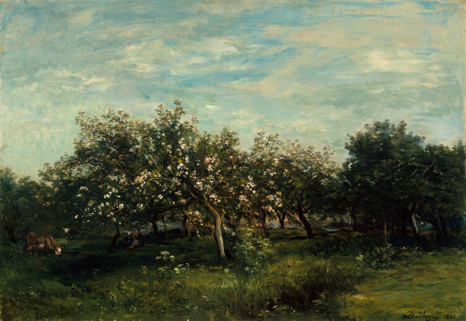 A field of apple blossoms. Oil on Canvas.  Original by Edgar Degas 1866. Fine art prints by The Vintage Art Market.