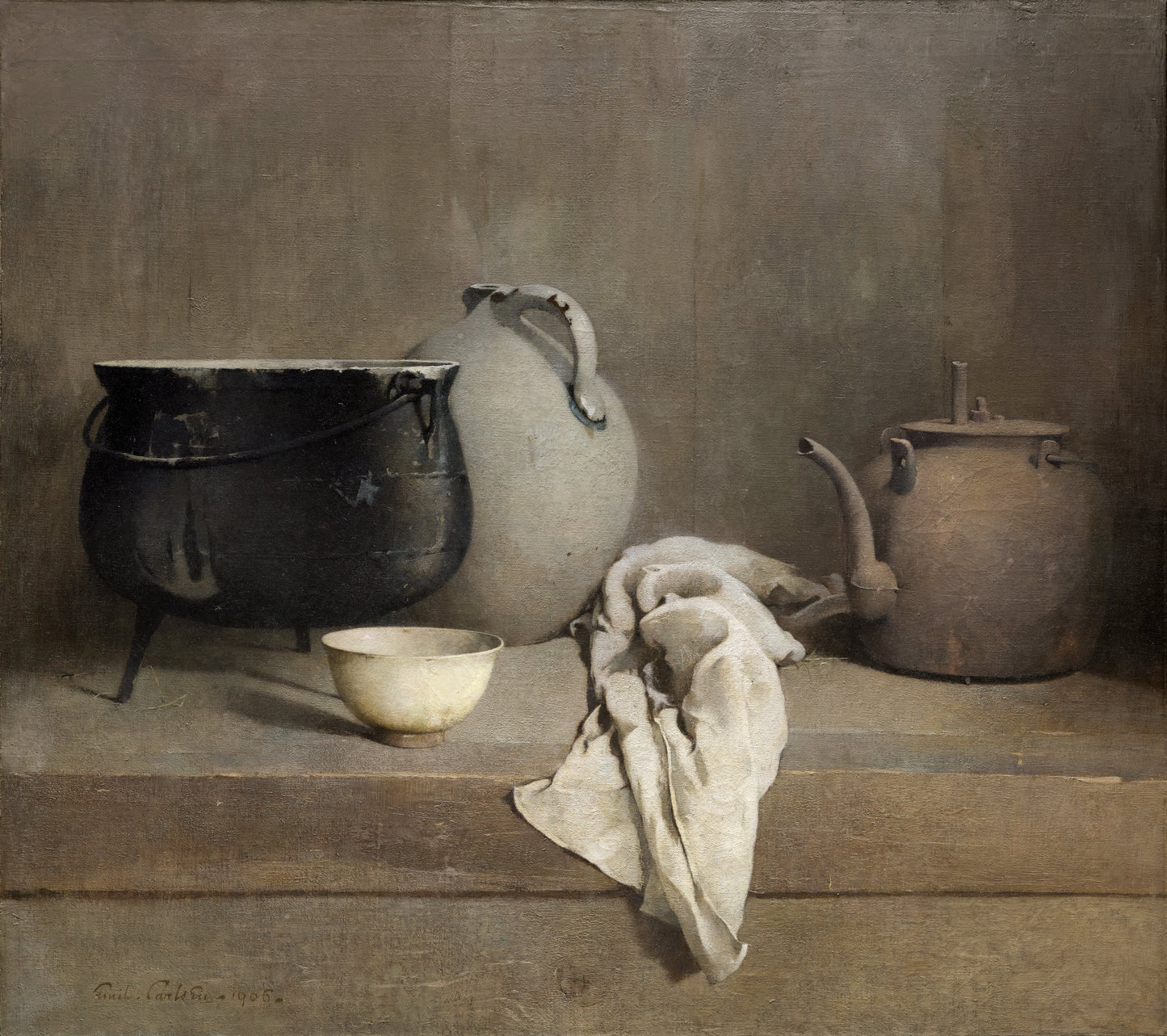 Still life in shades of grey. Oil on canvas  Original by Emil Carlsen 1906. Fine art prints by The Vintage Art Market.