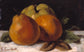 Still life of apple, orange, and pear. Oil on canvas. Original by Gustave Courbet. Fine art prints by The Vintage Art Market.