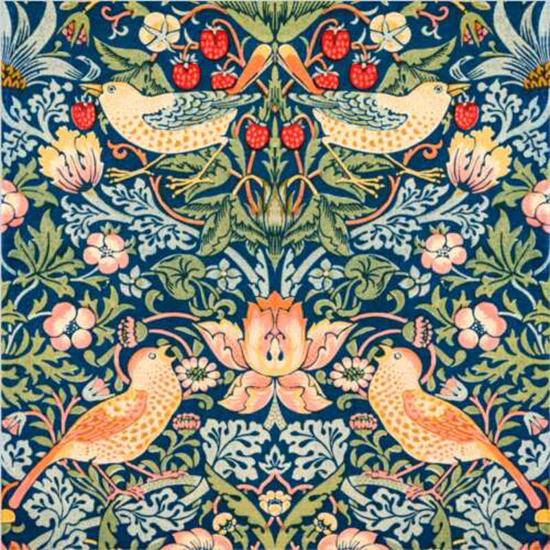 Pattern print of birds and strawberry thieves.   Original by William Morris 1883. Fine art prints by The Vintage Art Market.