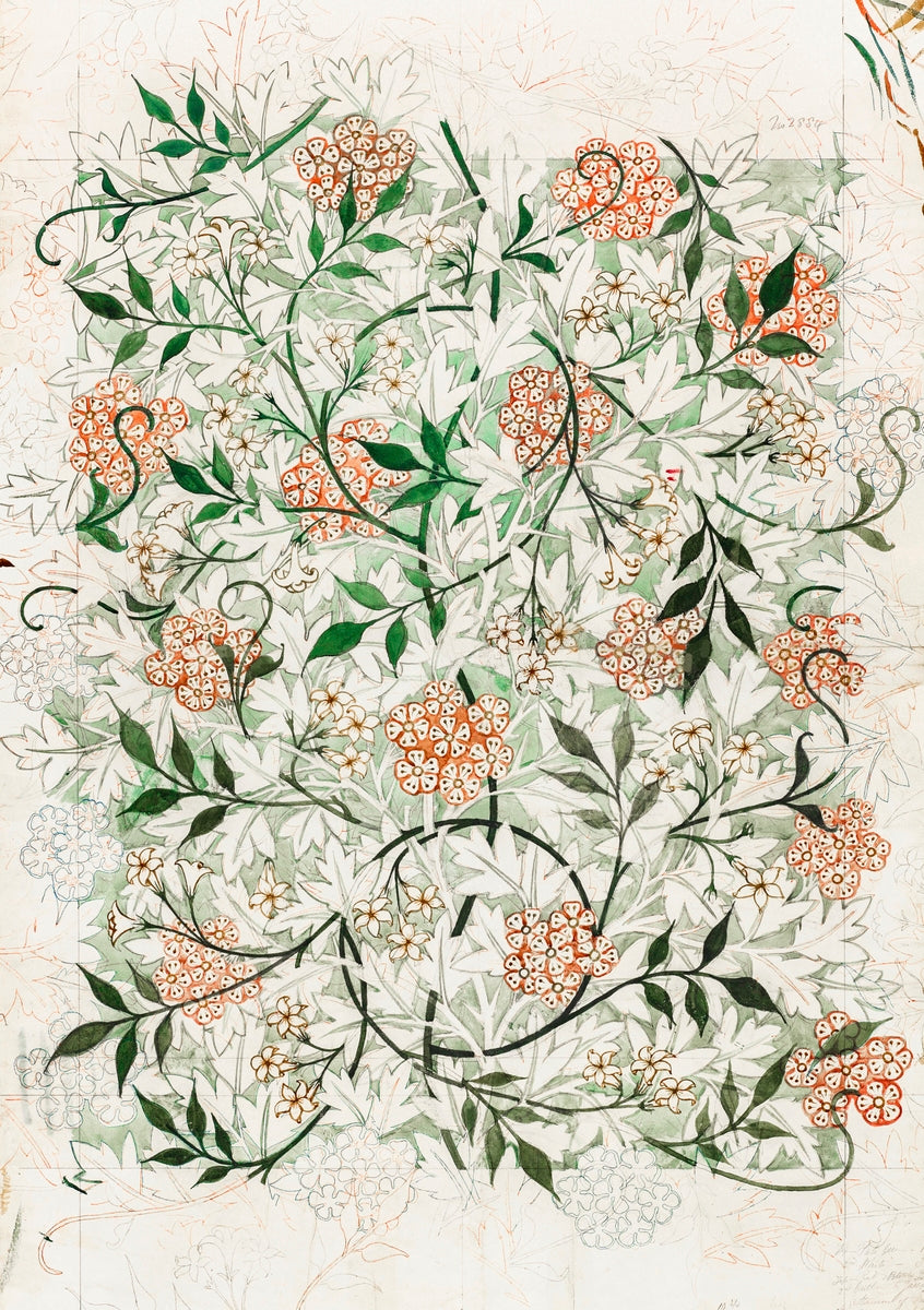 Jasmine pattern print.  Original by William Morris.  Fine art prints by The Vintage Art Market. 